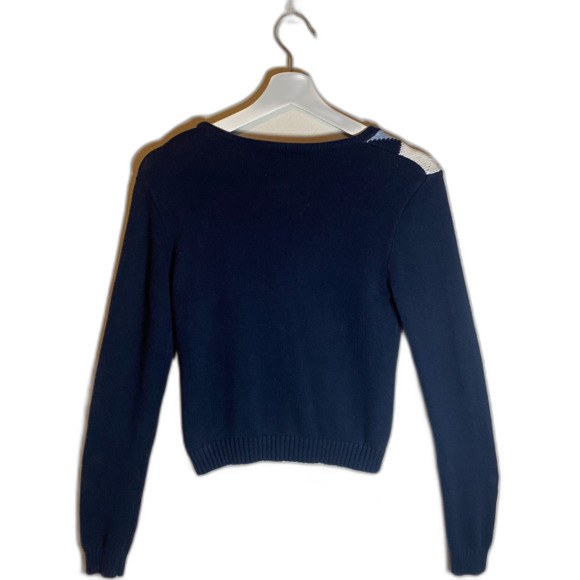 Brandy Millville Cardigan Sweater Women's Size M Blue Argyle Classic Minimalist - Picture 3 of 6